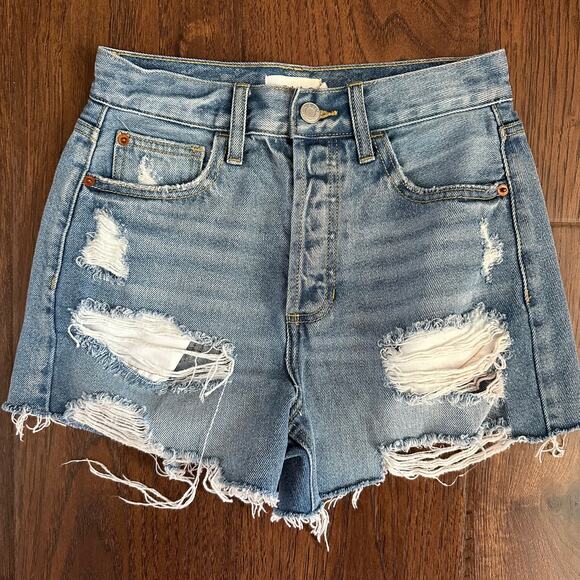 Western Boho Style Distressed High Rise Button Fly Raw Jean Shorts XS / 2 CELLO - Picture 1 of 5